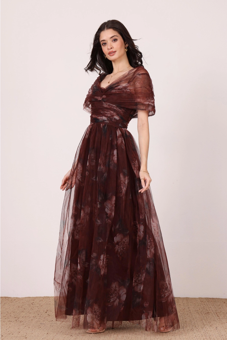 Gillian Mocha Plum Floral Maxi Dress