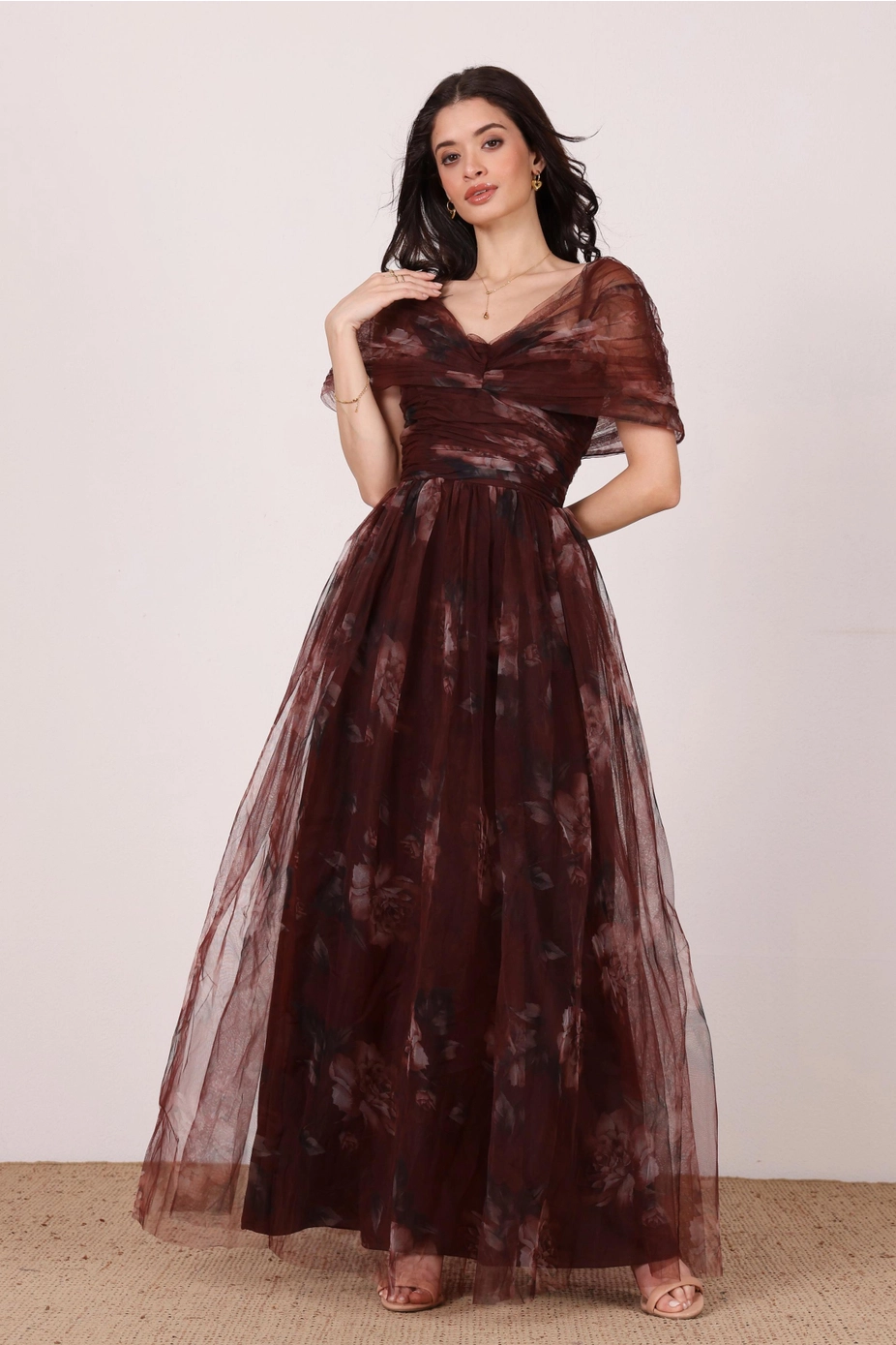Gillian Mocha Plum Floral Maxi Dress