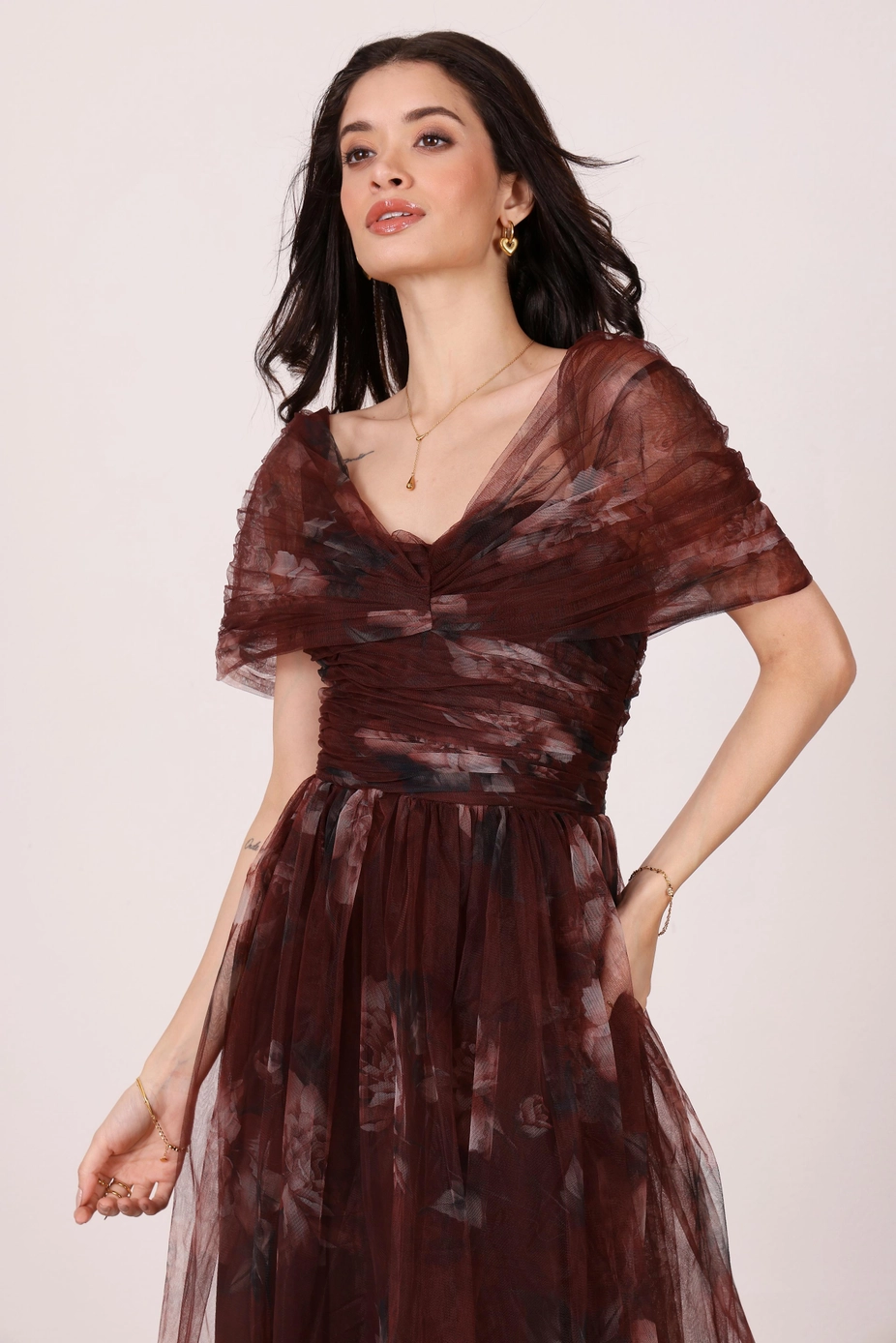 Gillian Mocha Plum Floral Maxi Dress