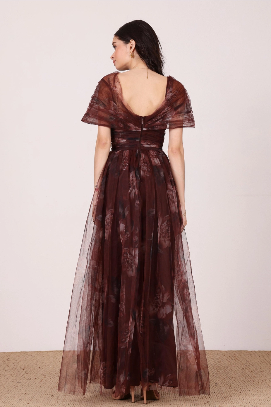 Gillian Mocha Plum Floral Maxi Dress