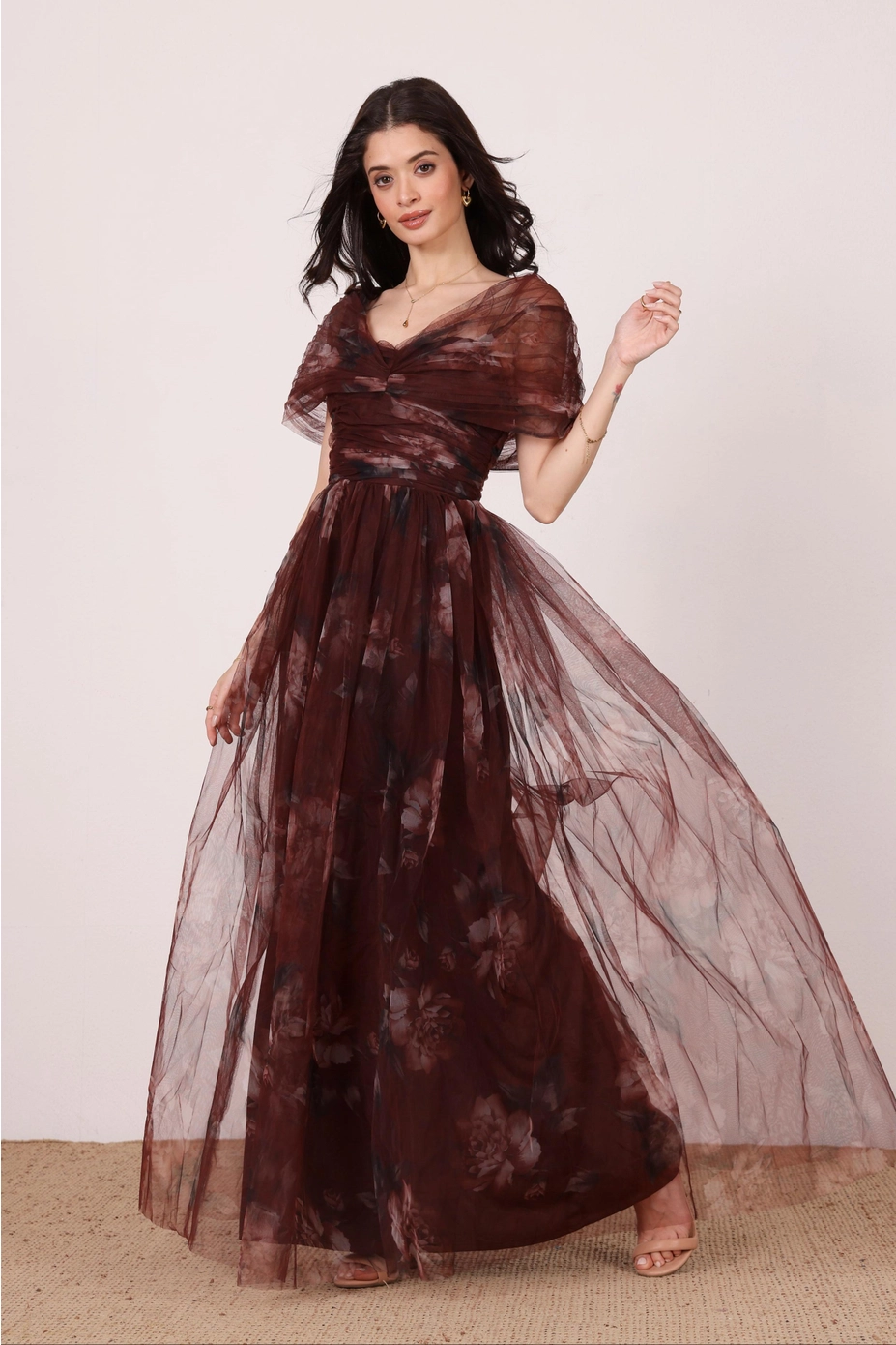 Gillian Mocha Plum Floral Maxi Dress