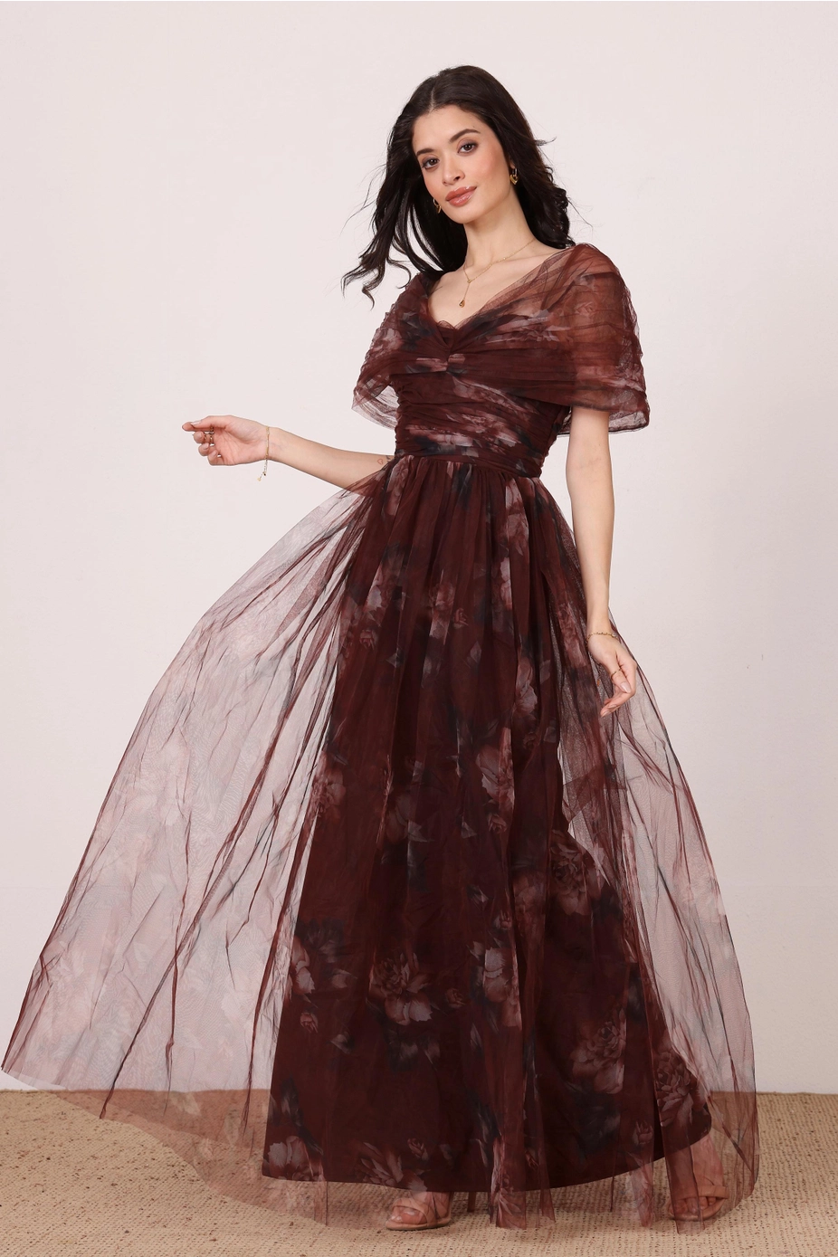 Gillian Mocha Plum Floral Maxi Dress