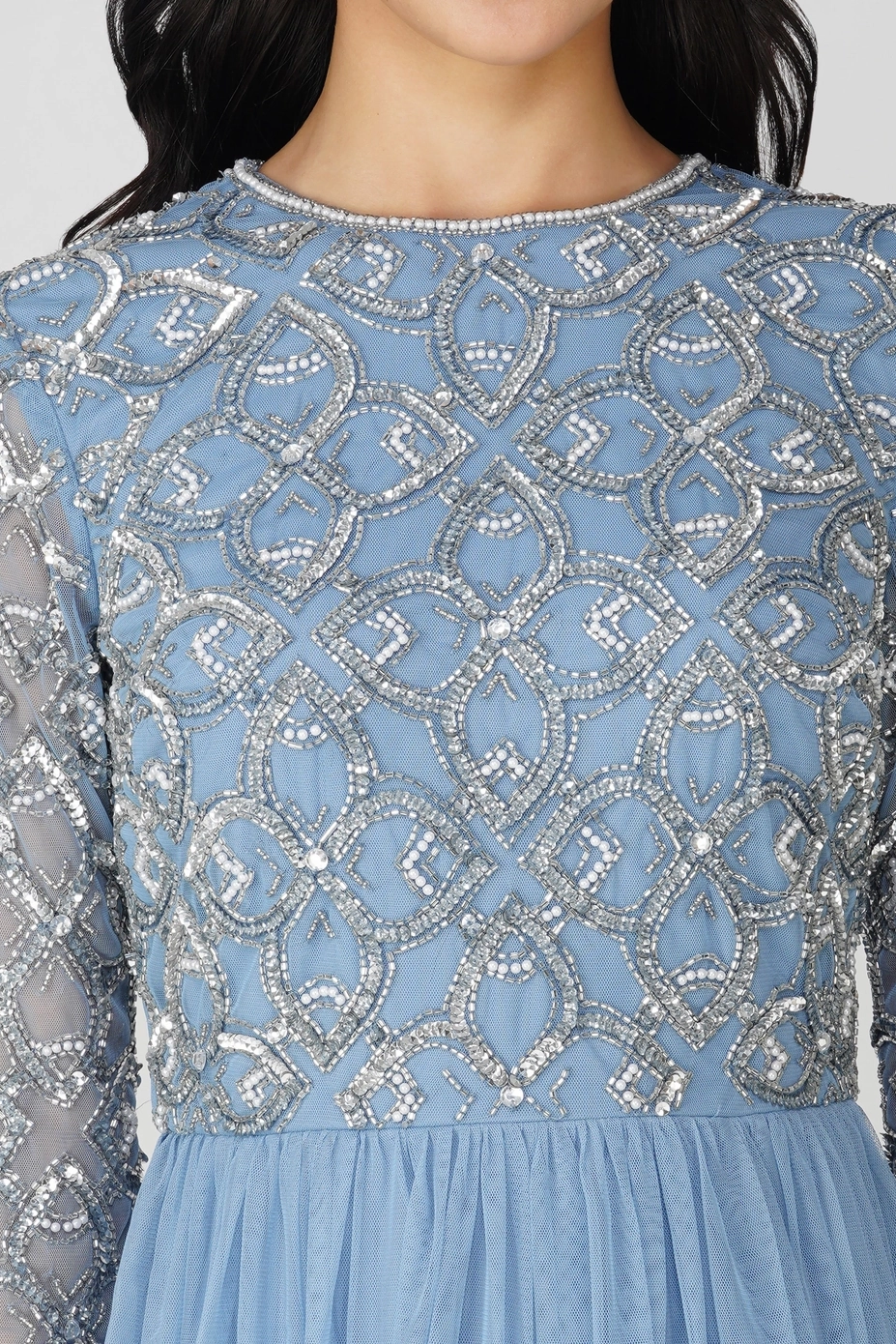 Hand-Embellished Powder Blue Midi Dress