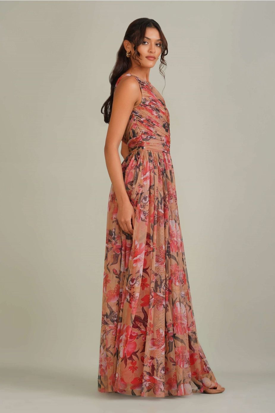 Mixed floral strapless occasionwear dress
