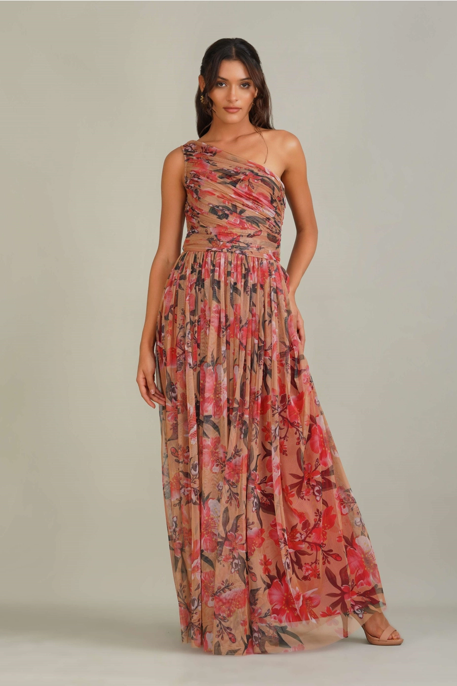 Mixed floral strapless occasionwear dress