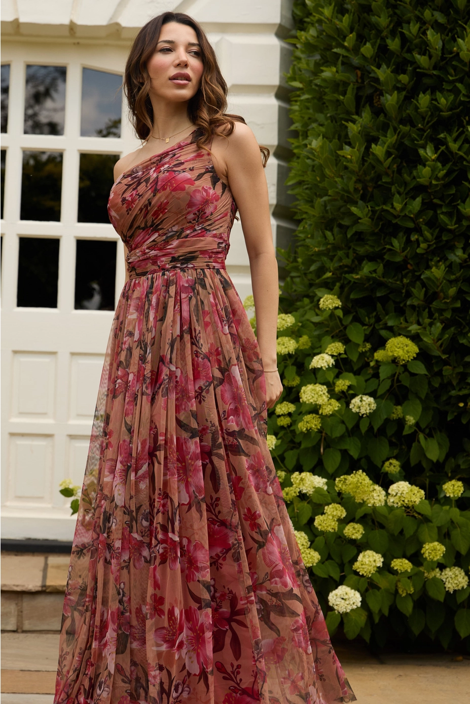 Mixed floral strapless occasionwear dress