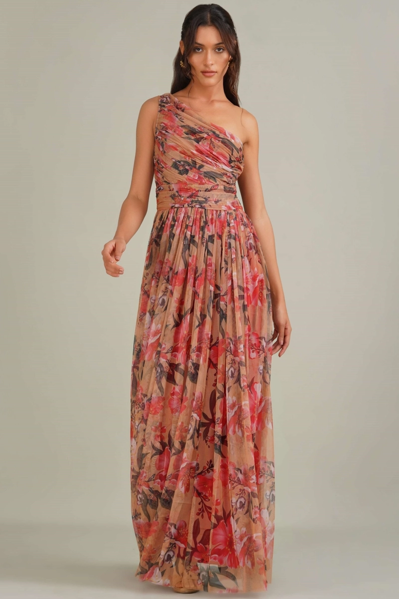 Aquarelle one-shoulder floral maxi dress