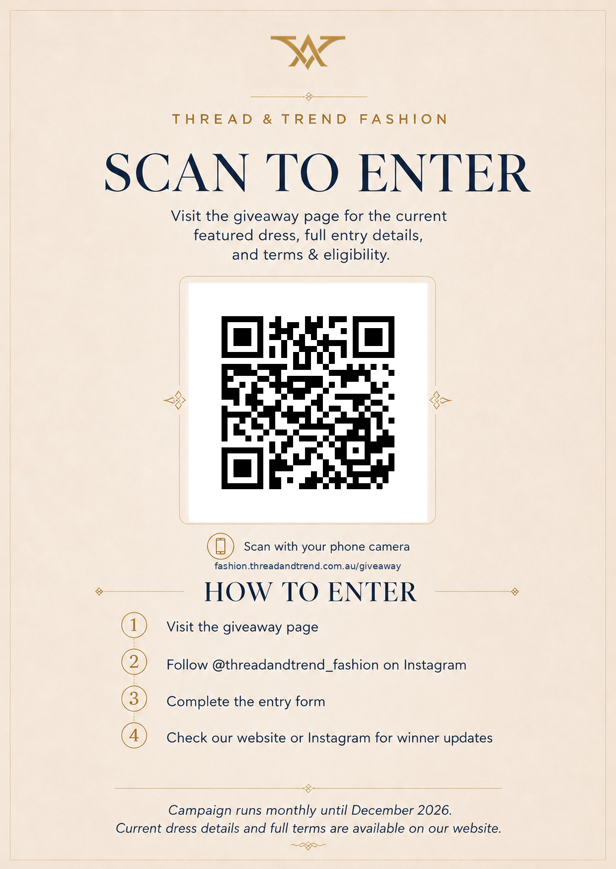 Thread and Trend Fashion Monthly Dress Giveaway, running throughout 2026